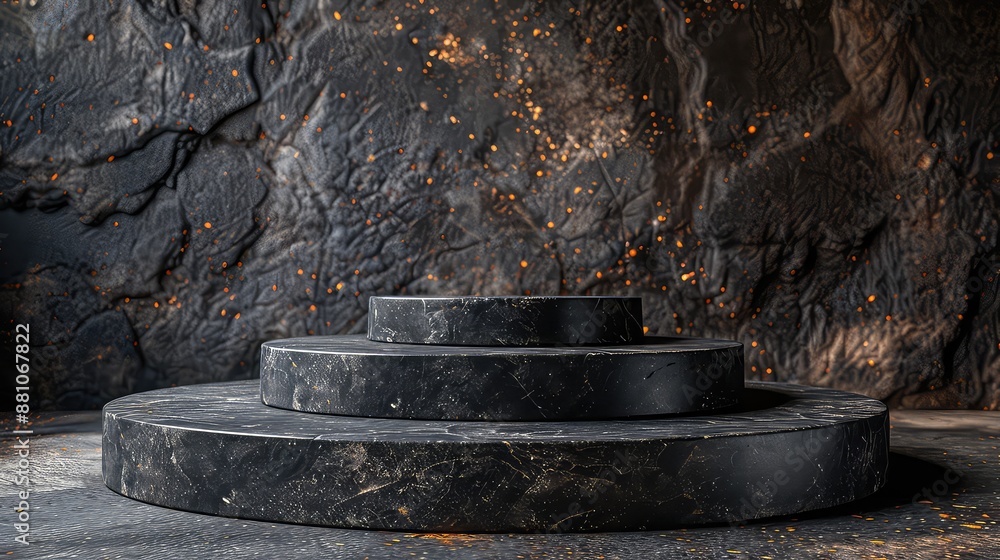 Fototapeta premium Black stone podium on dark concrete background