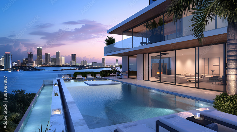 Modern villa with a private rooftop infinity pool overlooking the Miami skyline in Florida
Modern villa with a private rooftop infinity pool overlooking the Miami skyline in Florida
