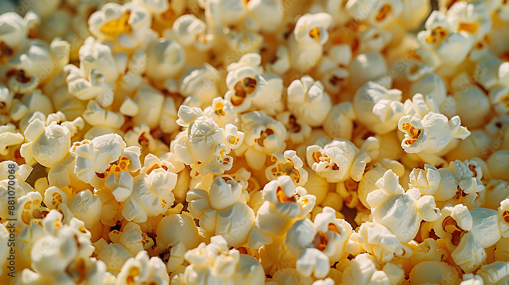 Background of Lots of Popcorn: The entire frame is filled with fluffy, golden-yellow popcorn, creating a rich and textured background. Each popcorn kernel is perfectly popped, showing off its crispy, Background of Lots of Popcorn: The entire frame is filled with fluffy, golden-yellow popcorn, creating a rich and textured background. Each popcorn kernel is perfectly popped, showing off its crispy,