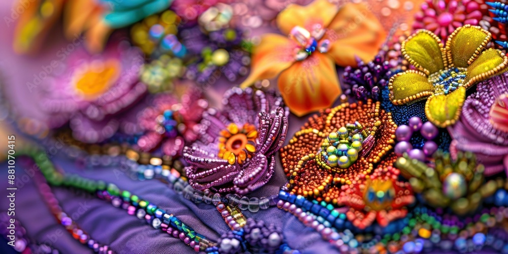 Vibrant Beaded Flowers in Close-Up. Generative ai Vibrant Beaded Flowers in Close-Up. Generative ai