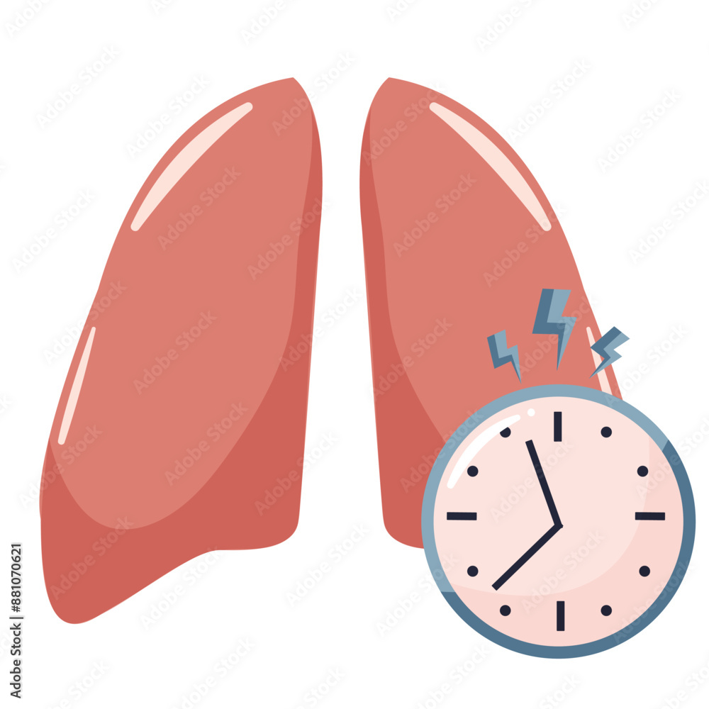 healthy, human lungs with a clock symbolizing the importance of timely treatment, icon for lung cancer day, for posters, banners or various designs healthy, human lungs with a clock symbolizing the importance of timely treatment, icon for lung cancer day, for posters, banners or various designs