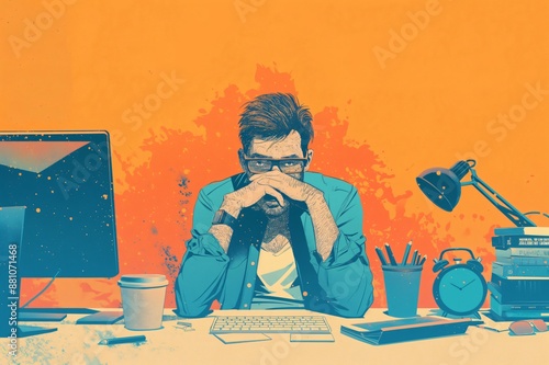 Stressed creative hiding his face at his desk