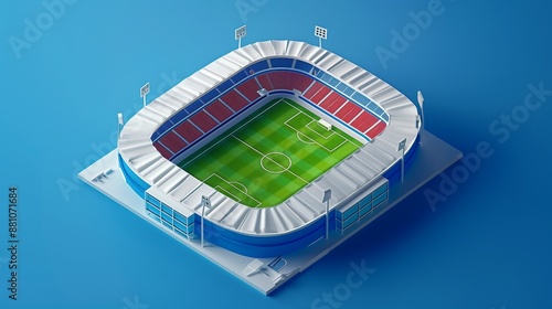 isometric of football stadium on blue background, 3d icon