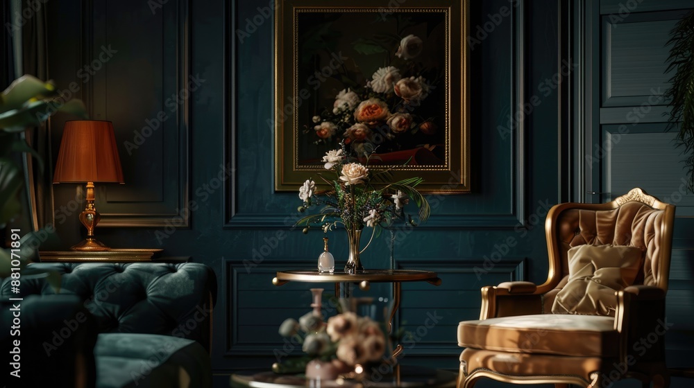 Dark background with a framed picture Dark background with a framed picture