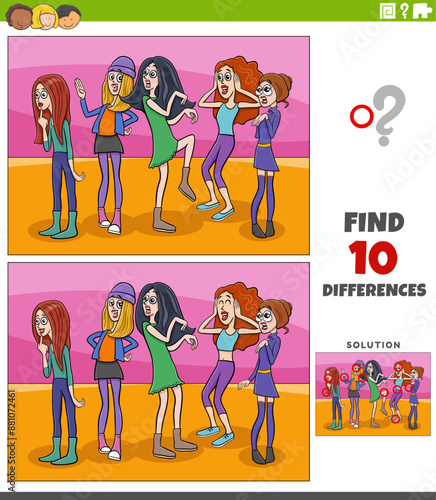 differences activity with cartoon young women group