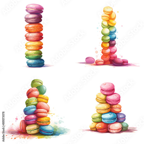 A series of colorful macarons stacked on top of each other