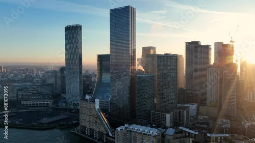 Skyscrapers in Canary Wharf at Sunrise in London