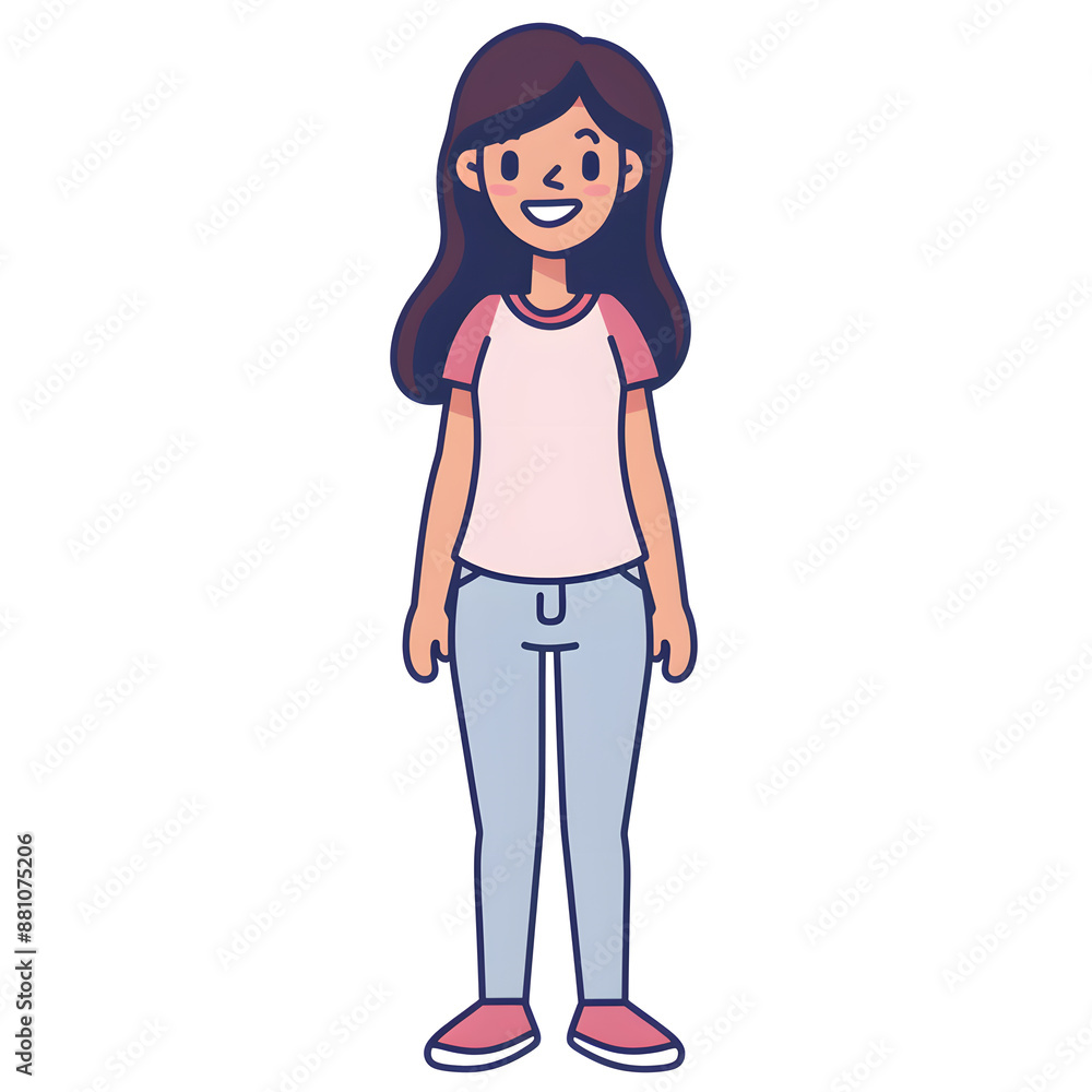 Cartoon woman smiling, full body standing, isolated on white background. Flat design, Solid color. Cartoon woman smiling, full body standing, isolated on white background. Flat design, Solid color.