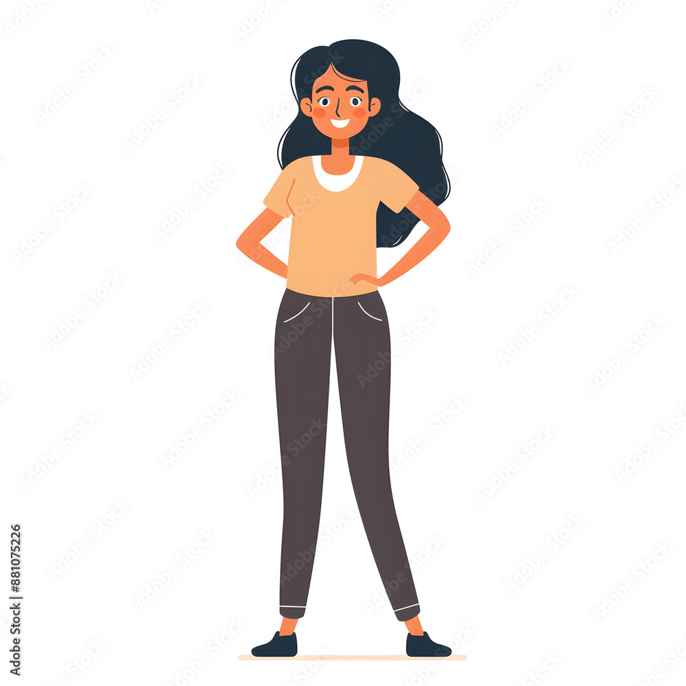 Cartoon woman smiling, full body standing, isolated on white background. Flat design, Solid color. Cartoon woman smiling, full body standing, isolated on white background. Flat design, Solid color.