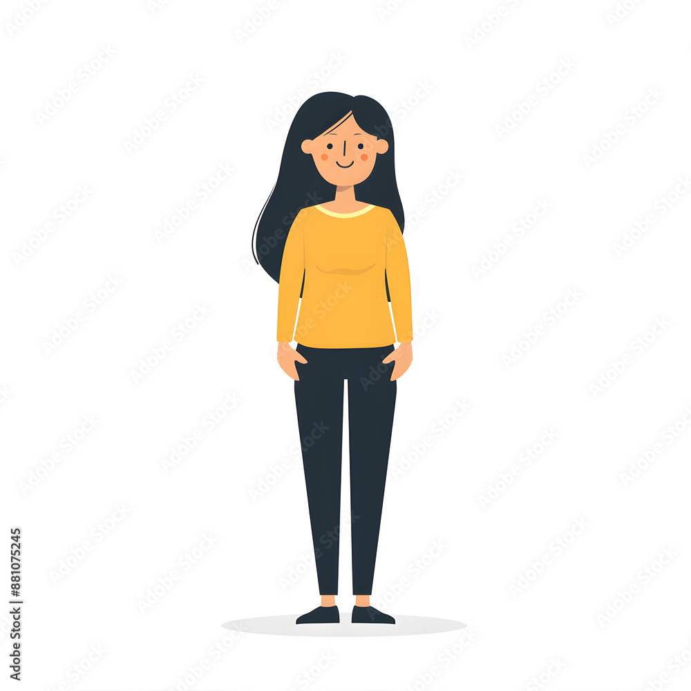 Cartoon woman smiling, full body standing, isolated on white background. Flat design, Solid color. Cartoon woman smiling, full body standing, isolated on white background. Flat design, Solid color.
