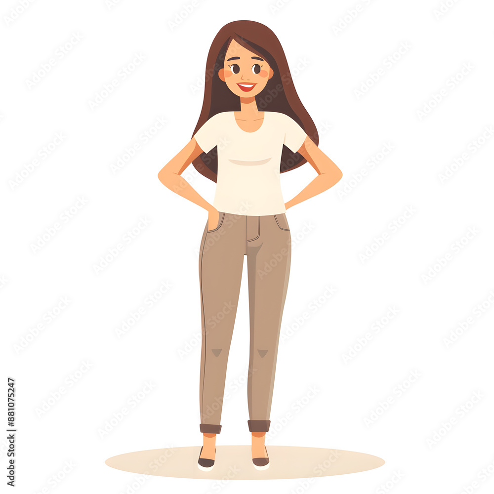 Cartoon woman smiling, full body standing, isolated on white background. Flat design, Solid color. Cartoon woman smiling, full body standing, isolated on white background. Flat design, Solid color.
