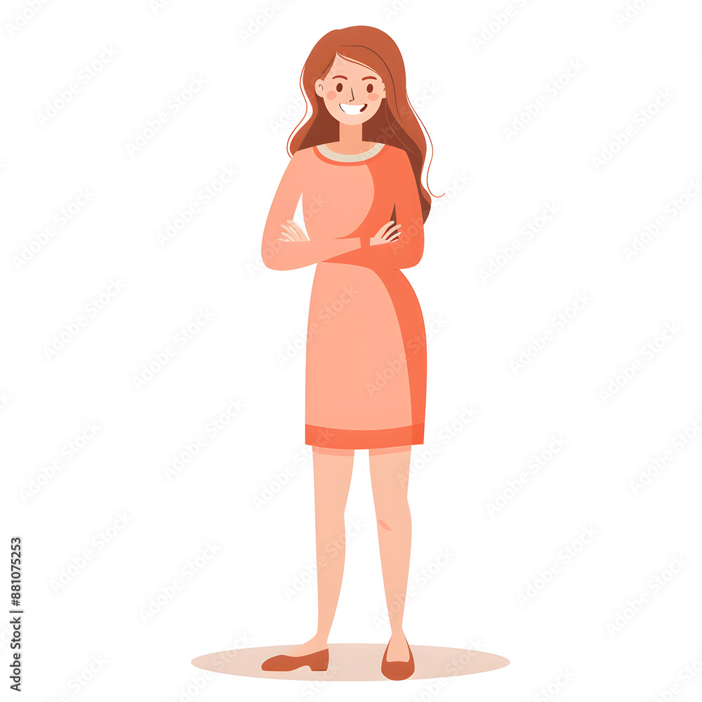 Cartoon woman smiling, full body standing, isolated on white background. Flat design, Solid color. Cartoon woman smiling, full body standing, isolated on white background. Flat design, Solid color.