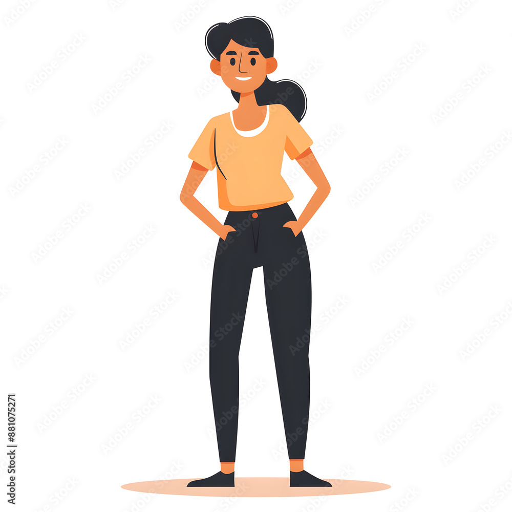 Cartoon woman smiling, full body standing, isolated on white background. Flat design, Solid color. Cartoon woman smiling, full body standing, isolated on white background. Flat design, Solid color.
