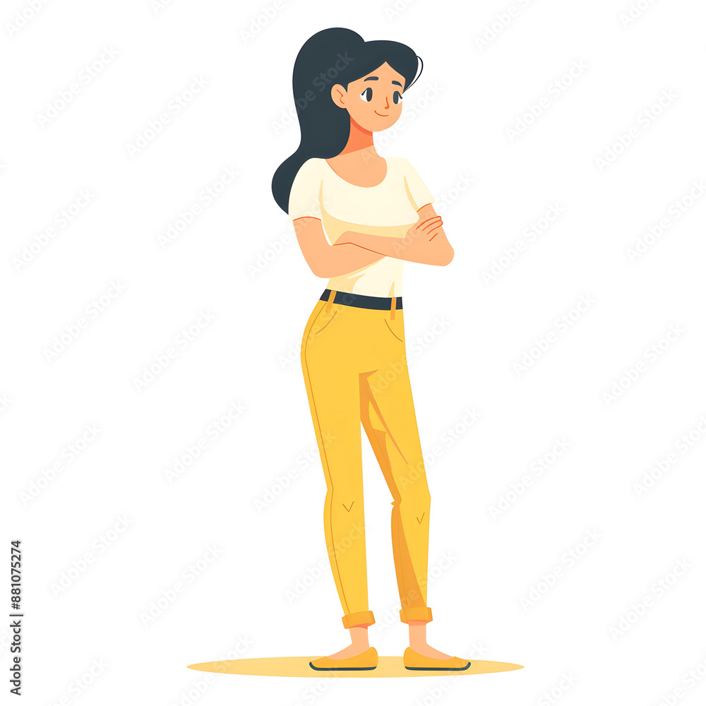 Cartoon woman smiling, full body standing, isolated on white background. Flat design, Solid color. Cartoon woman smiling, full body standing, isolated on white background. Flat design, Solid color.