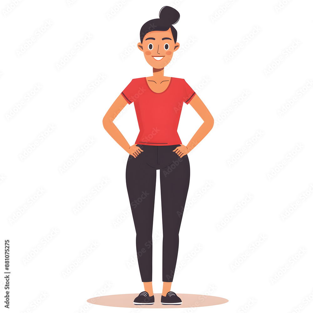 Cartoon woman smiling, full body standing, isolated on white background. Flat design, Solid color. Cartoon woman smiling, full body standing, isolated on white background. Flat design, Solid color.