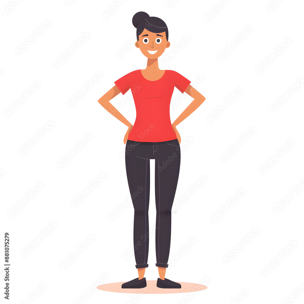 Cartoon woman smiling, full body standing, isolated on white background. Flat design, Solid color. Cartoon woman smiling, full body standing, isolated on white background. Flat design, Solid color.