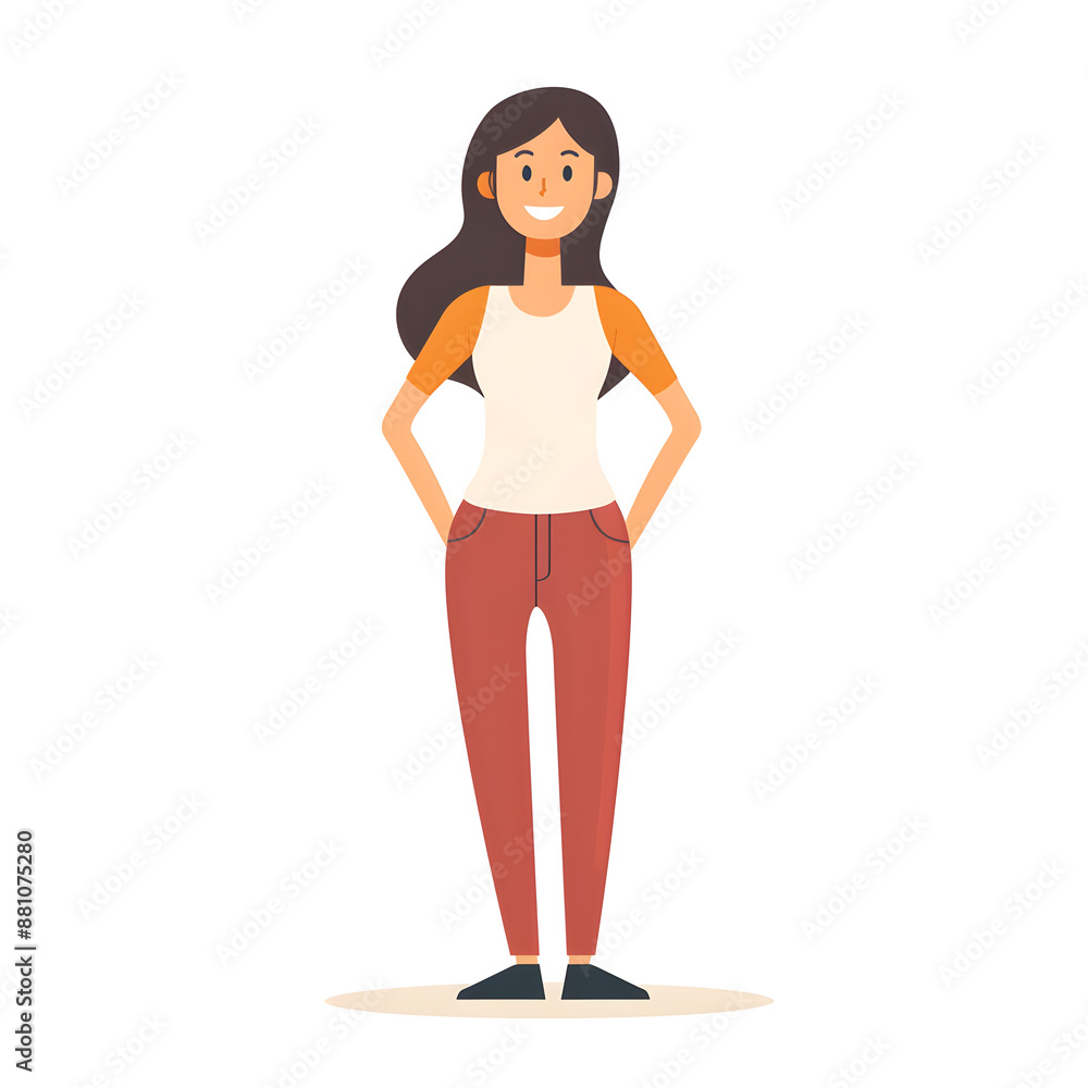 Cartoon woman smiling, full body standing, isolated on white background. Flat design, Solid color. Cartoon woman smiling, full body standing, isolated on white background. Flat design, Solid color.