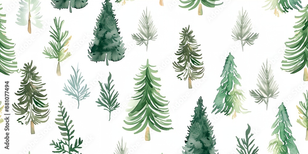 A Christmas tree painting with many trees and a white background. The trees are all different sizes and are painted in various shades of green. The painting has a festive and joyful mood A Christmas tree painting with many trees and a white background. The trees are all different sizes and are painted in various shades of green. The painting has a festive and joyful mood