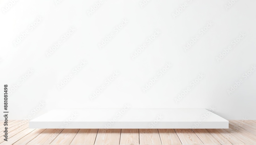 Empty wood table on white wall background. can be used mockup for montage products display or design layout Empty wood table on white wall background. can be used mockup for montage products display or design layout