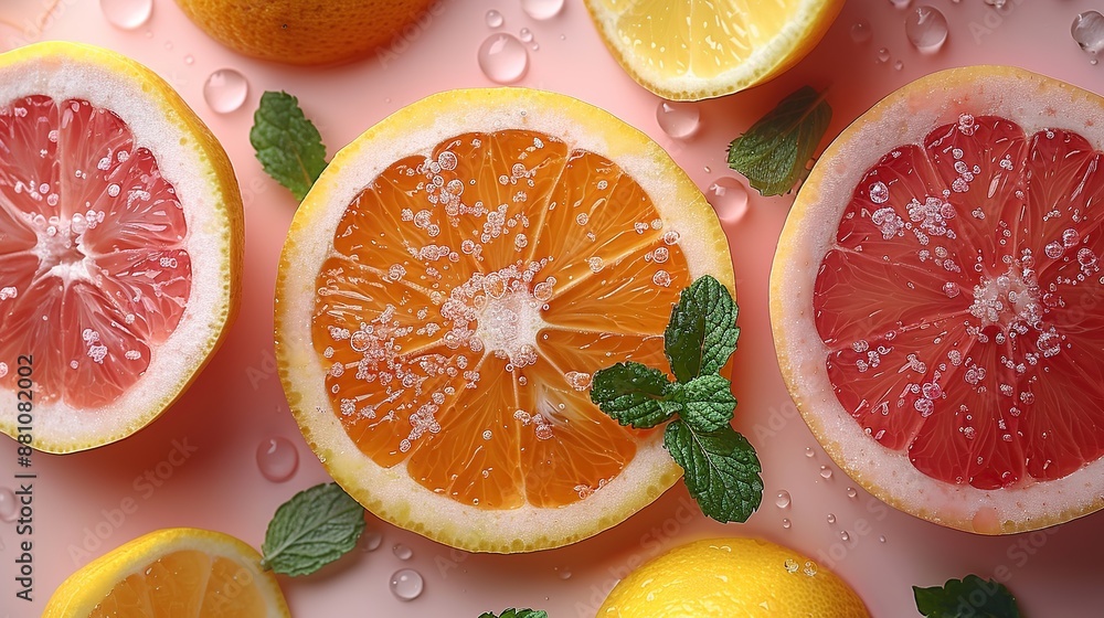 Citrus Fruit Still Life with Mint Leaves Citrus Fruit Still Life with Mint Leaves