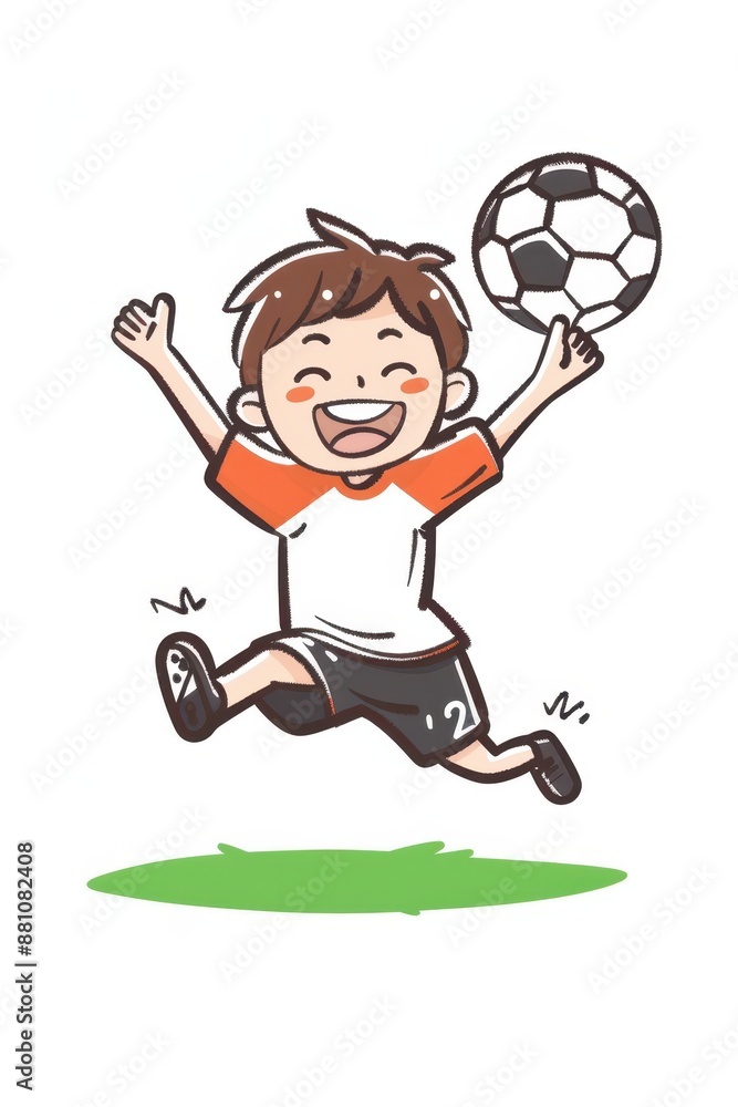 a cartoon boy is jumping with a soccer ball a cartoon boy is jumping with a soccer ball