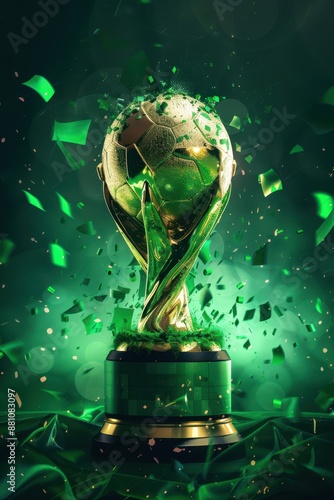 the world cup trophy is surrounded by green confetti