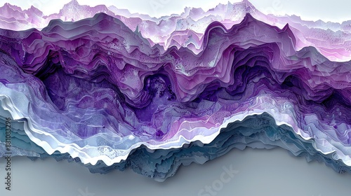  A mountain range painted in blue, purple, and white wavy layers