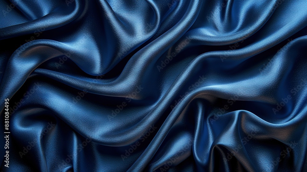 Blue fabric with satin texture on a close-up Blue fabric with satin texture on a close-up