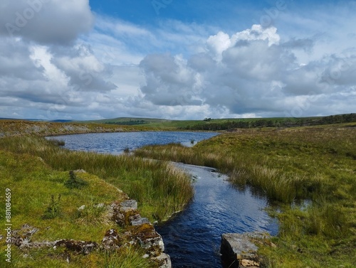 A water reservoir in a hilly area