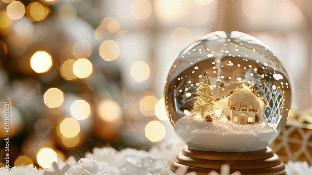 Close-up of a snow globe with a Christmas scene inside Close-up of a snow globe with a Christmas scene inside