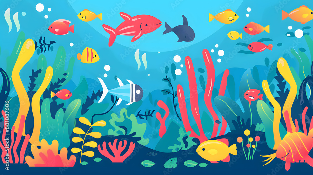 Underwater scene in a flat design style cartoon children illustration
Underwater scene in a flat design style cartoon children illustration