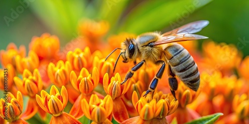 Butterfly Weed being pollinated by a Honey Bee, pollinated, Honey photo
