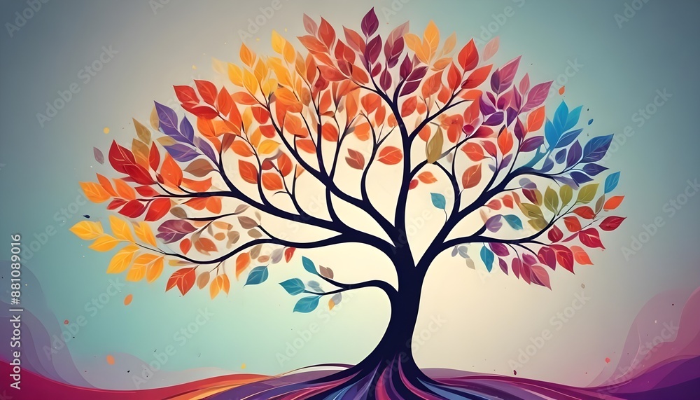 Naklejka premium Matellic colors tree with leaves illustration style abstract background