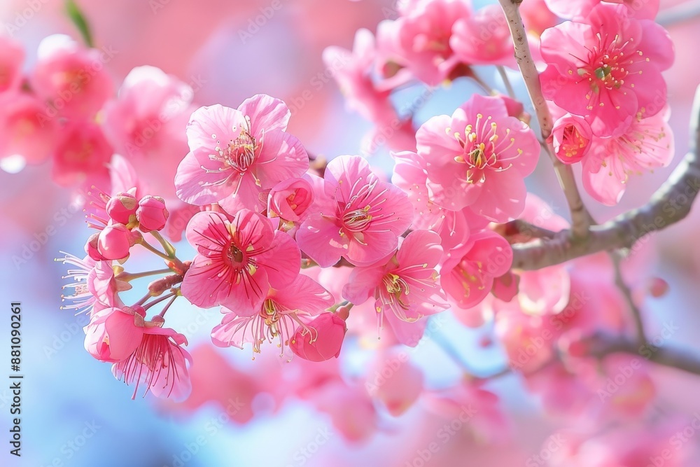 Naklejka premium Close-up of vibrant pink cherry blossoms