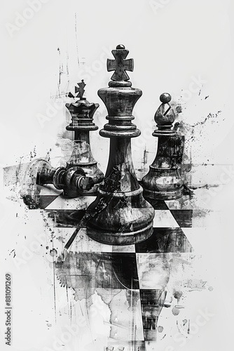 A black and white sketch of a chessboard
