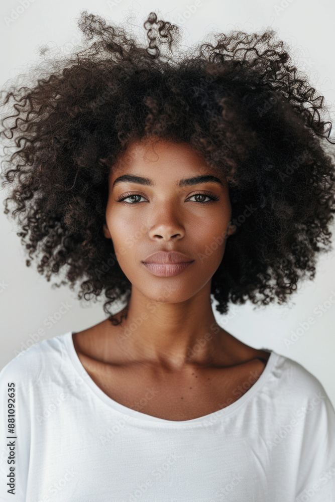 Beautiful black woman wearing bella canvas white t shirt and jeans, studio shot. Design t shirt template, print presentation mockup Beautiful black woman wearing bella canvas white t shirt and jeans, studio shot. Design t shirt template, print presentation mockup