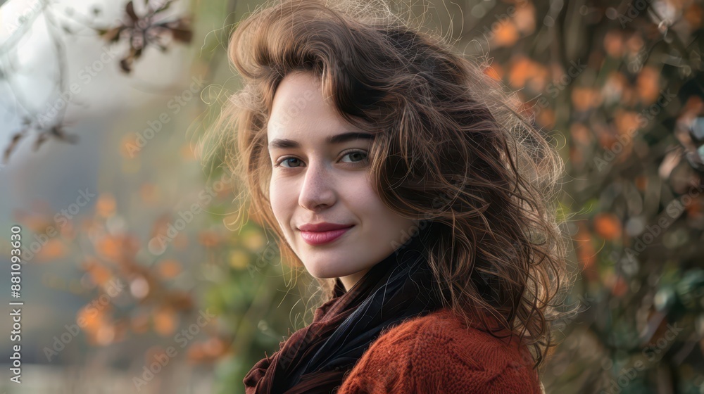 Smiling Woman in Autumnal Setting Smiling Woman in Autumnal Setting