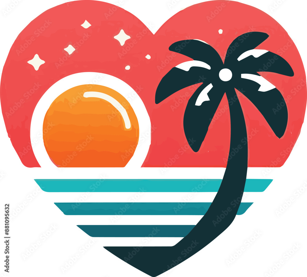Fototapeta premium tropical island with palms, vector, illustration, design, palm, icon, tree, tropical, summer, nature, sea, art, logo, symbol, sun, water, pattern, tattoo, silhouette, cartoon, beach, island, leaf, 