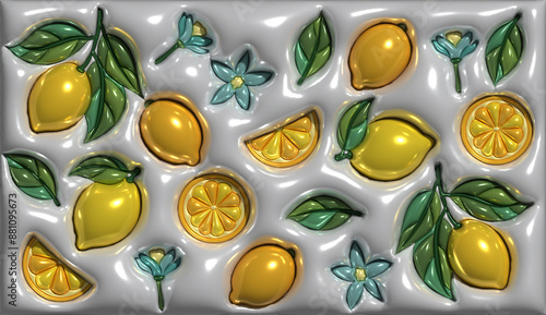 Foto A pattern of lemons, inflate 3D background
