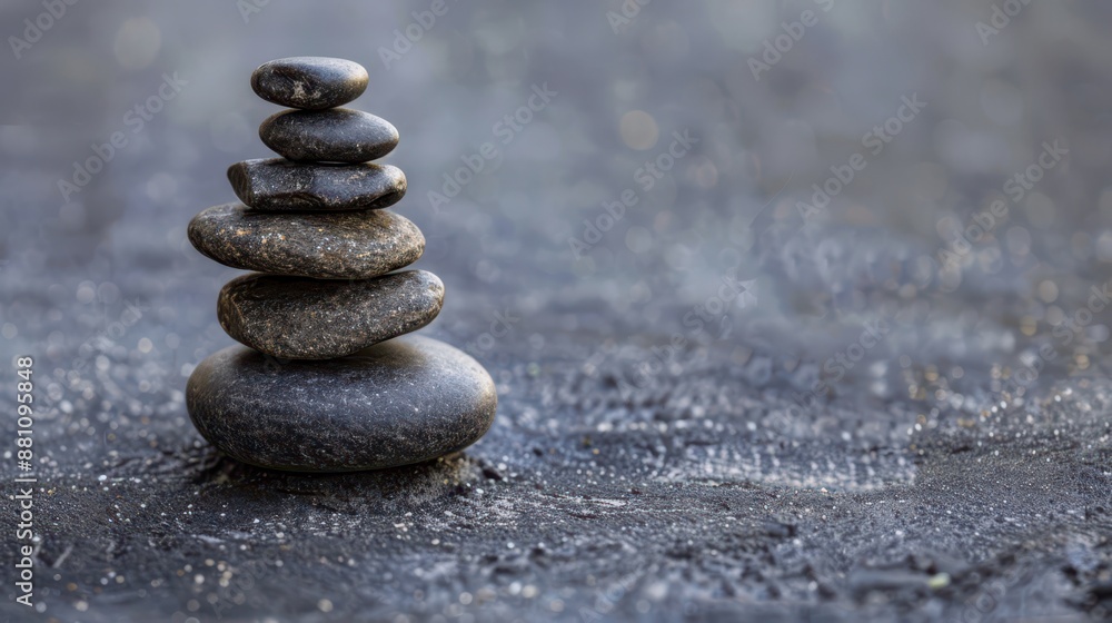 Stack of Smooth Gray Stones Balanced on a Rough Surface