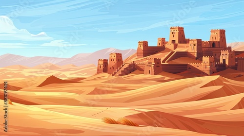 Mystical Desert Serenity - Sand Dunes and Ancient Ruins Background © Naraksad