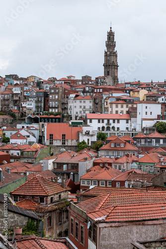 Photograph of the city of Porto from the cathedral with the tower of the Clerigos in the background