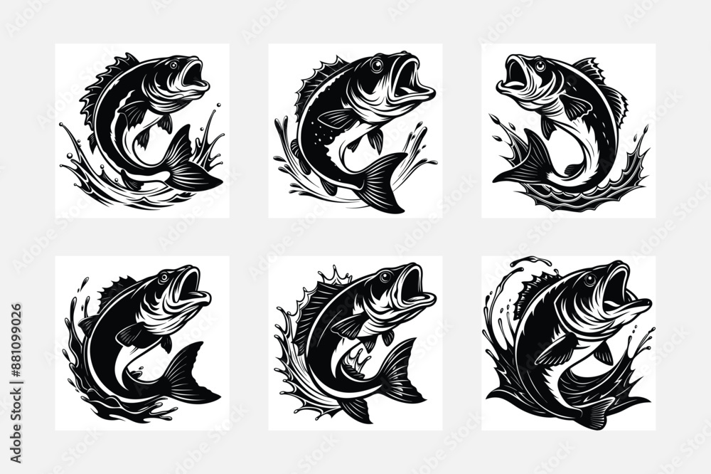 Set of wild fishes jumping Set of wild fishes jumping
