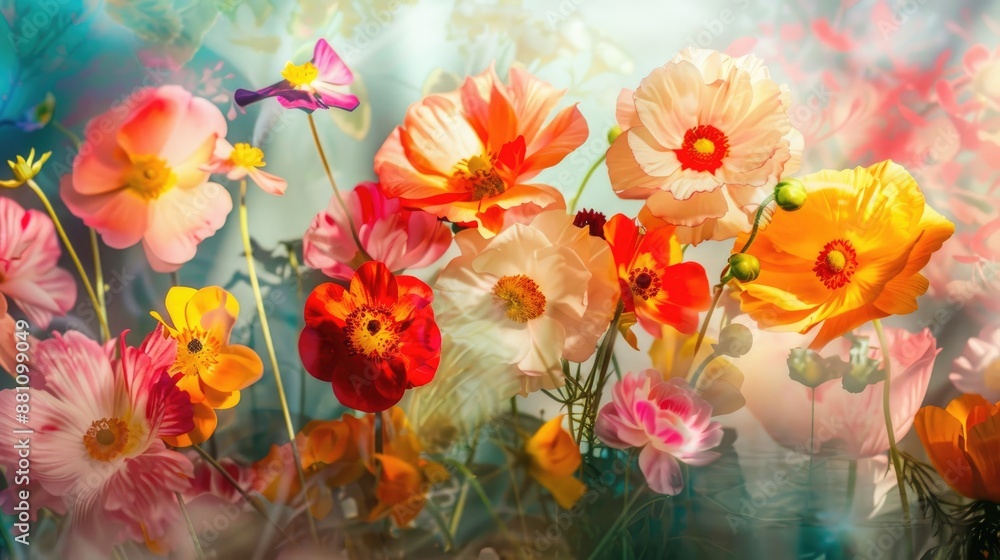 Obraz premium Colorful flowers in a tall frame