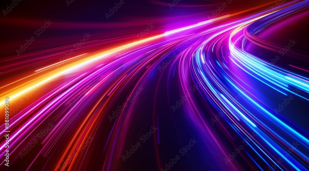Abstract background with colorful glowing light lines in the shape of speed motion, red and blue colors, curved shapes Abstract background with colorful glowing light lines in the shape of speed motion, red and blue colors, curved shapes