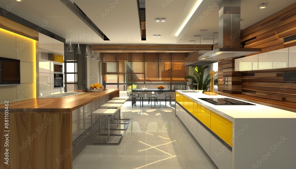 Contemporary Kitchen with Wood and Yellow Accents Contemporary Kitchen with Wood and Yellow Accents