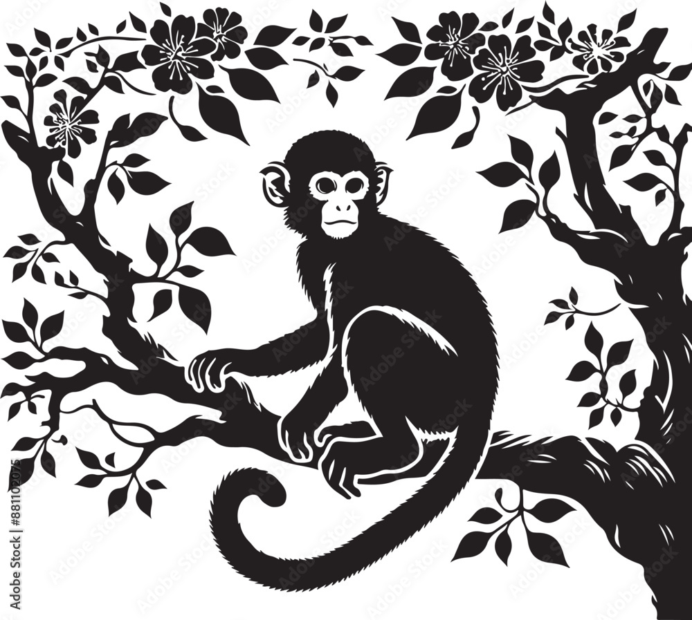 black and white illustration of a monky black and white illustration of a monky