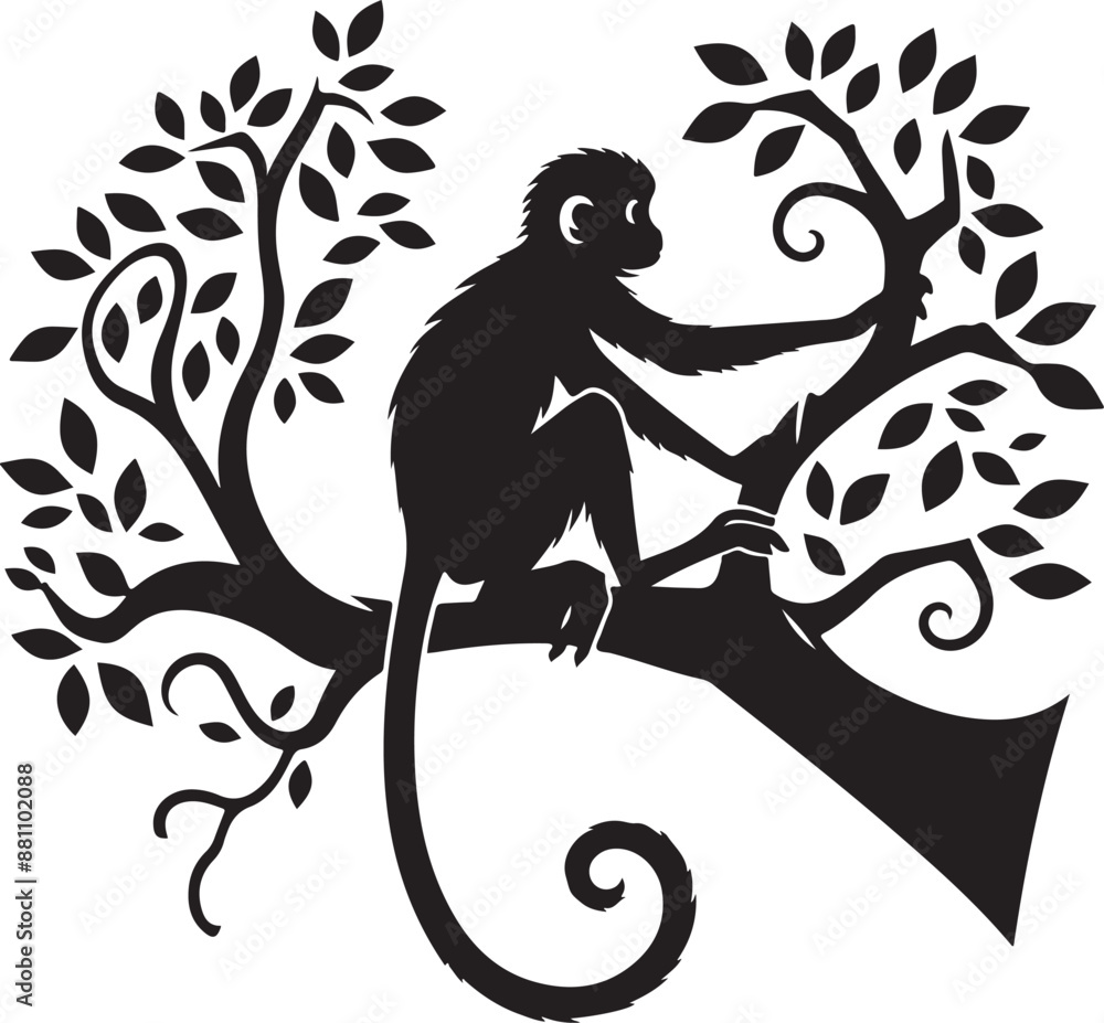 black and white illustration of a monky black and white illustration of a monky