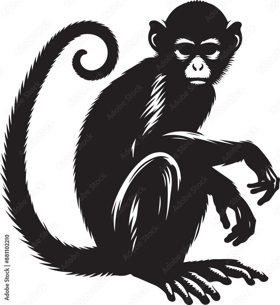 black and white illustration of a monky black and white illustration of a monky