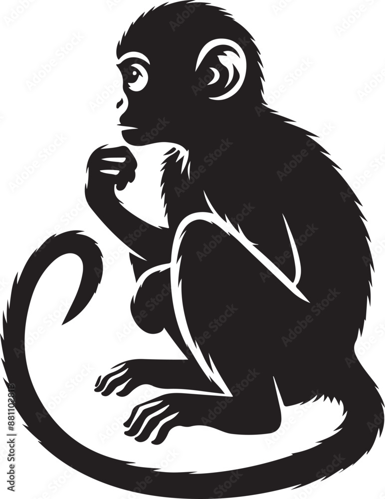 black and white illustration of a monky black and white illustration of a monky